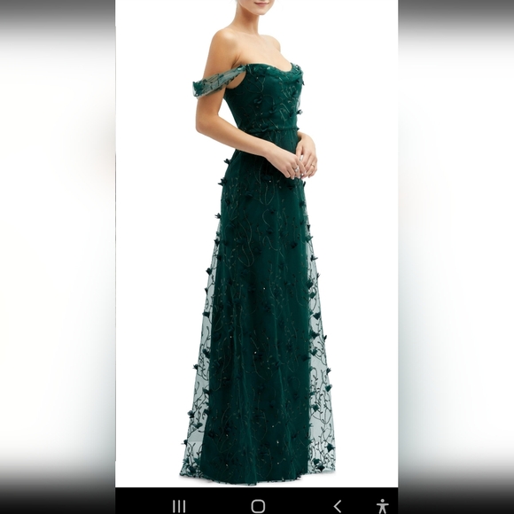 ❤️ HP Dress emerald green  Dessy collection, Beautiful off the shoulder - Picture 1 of 8